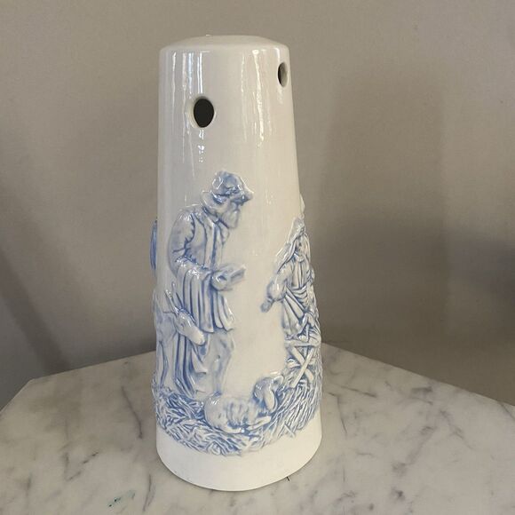 VTG HOLLAND MOLD CERAMIC NIGHT LIGHT Candle Shade NATIVITY SCENE Blue And White - Picture 3 of 6
